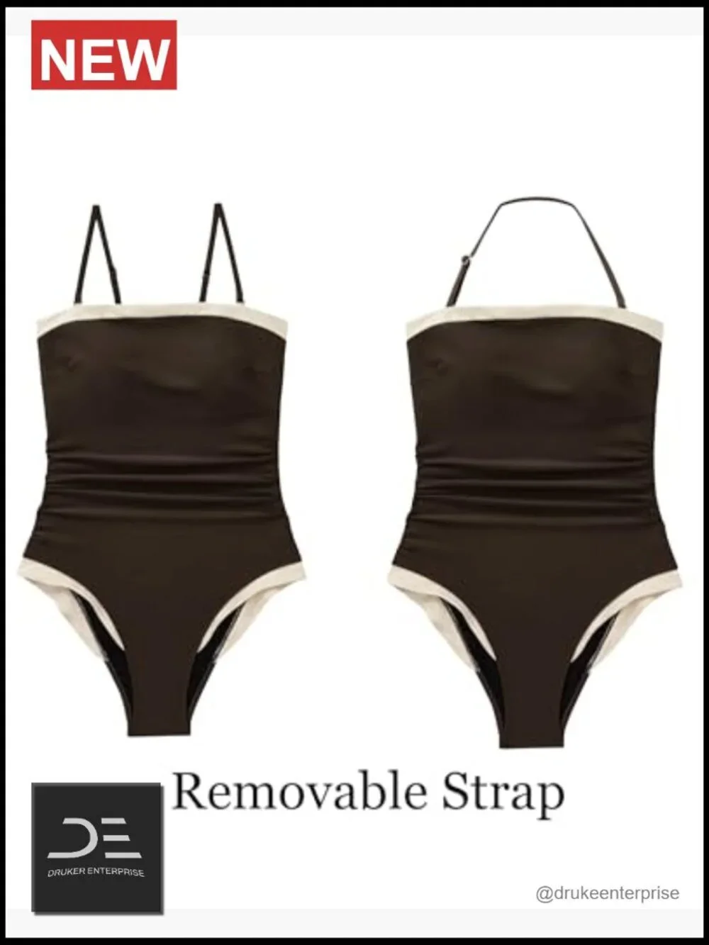 Tummy Control One Piece Swimsuit Strapless Bandeau Bathing Suit with Removable
